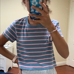 blue pink and red striped crop top